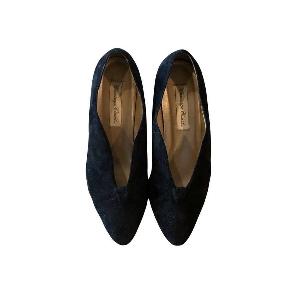 Vintage Carriage Court Black V Split Paula Suede Size 7.5M 2” Kitten Heels - Picture 3 of 16